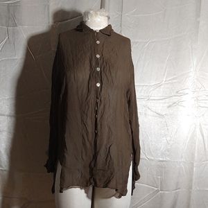 Vintage 100% Silk 3/4 Sleeve Brown Gossamer Blouse Liz Claiborne Studio. Petite